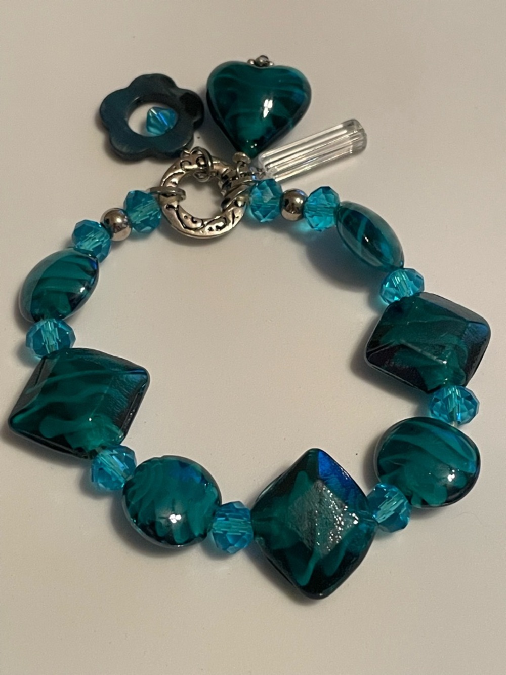 Handmade Teal Glass Beaded Bracelet